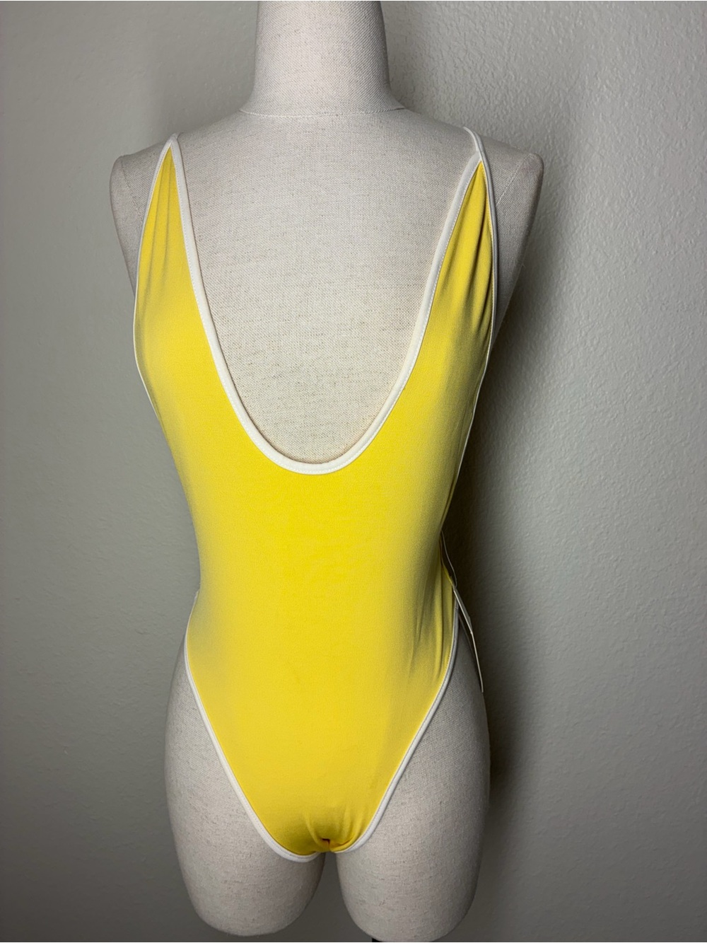 NWOT Yellow Plunge Neck One-Piece Bodysuit or Bikini, size Small